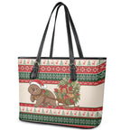 Aussie Wombat Christmas Leather Tote Bag Festive Knitted Pattern Inspired