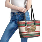 Aussie Wombat Christmas Leather Tote Bag Festive Knitted Pattern Inspired