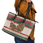 Aussie Wombat Christmas Leather Tote Bag Festive Knitted Pattern Inspired