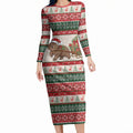 Aussie Wombat Christmas Long Sleeve Bodycon Dress Festive Knitted Pattern Inspired