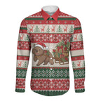 Aussie Wombat Christmas Long Sleeve Button Shirt Festive Knitted Pattern Inspired