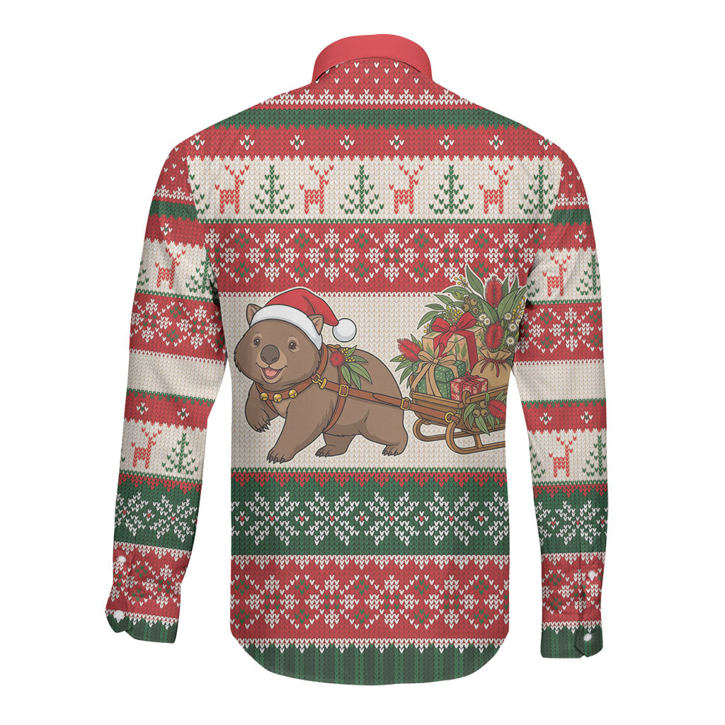 Aussie Wombat Christmas Long Sleeve Button Shirt Festive Knitted Pattern Inspired