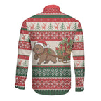 Aussie Wombat Christmas Long Sleeve Button Shirt Festive Knitted Pattern Inspired