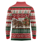 Aussie Wombat Christmas Long Sleeve Polo Shirt Festive Knitted Pattern Inspired