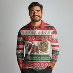 Aussie Wombat Christmas Long Sleeve Polo Shirt Festive Knitted Pattern Inspired