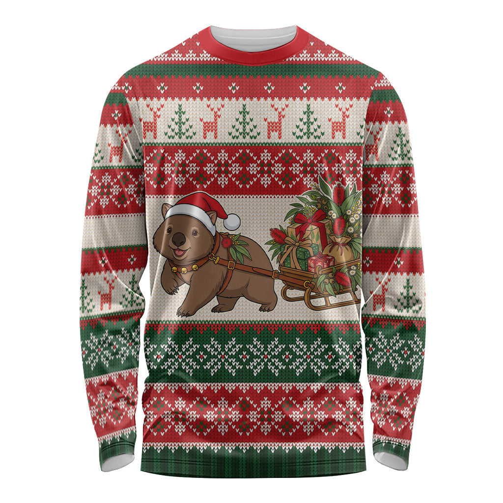 Aussie Wombat Christmas Long Sleeve Shirt Festive Knitted Pattern Inspired