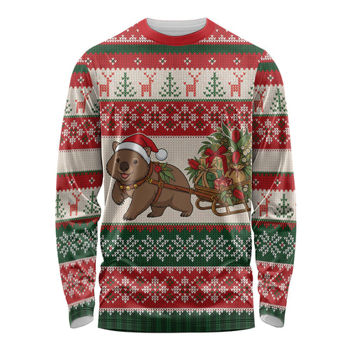 Aussie Wombat Christmas Long Sleeve Shirt Festive Knitted Pattern Inspired