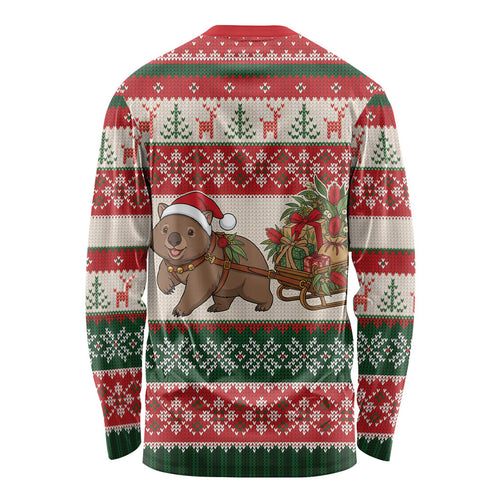 Aussie Wombat Christmas Long Sleeve Shirt Festive Knitted Pattern Inspired