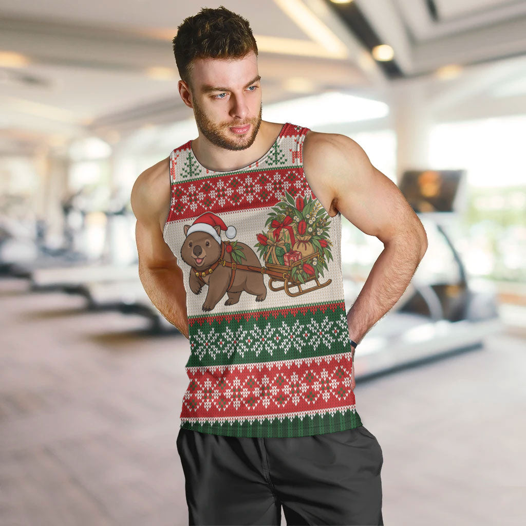 Aussie Wombat Christmas Men Tank Top Festive Knitted Pattern Inspired