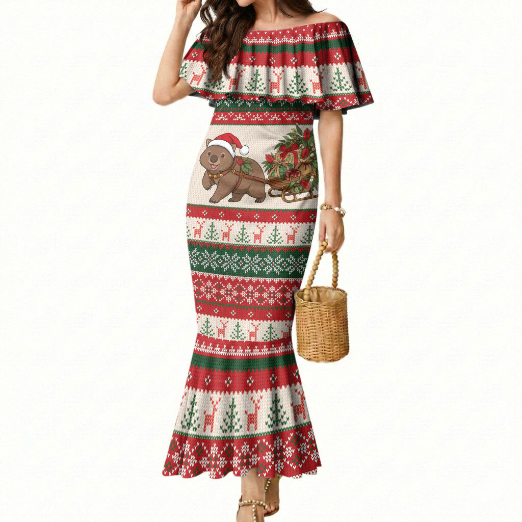 Aussie Wombat Christmas Mermaid Dress Festive Knitted Pattern Inspired