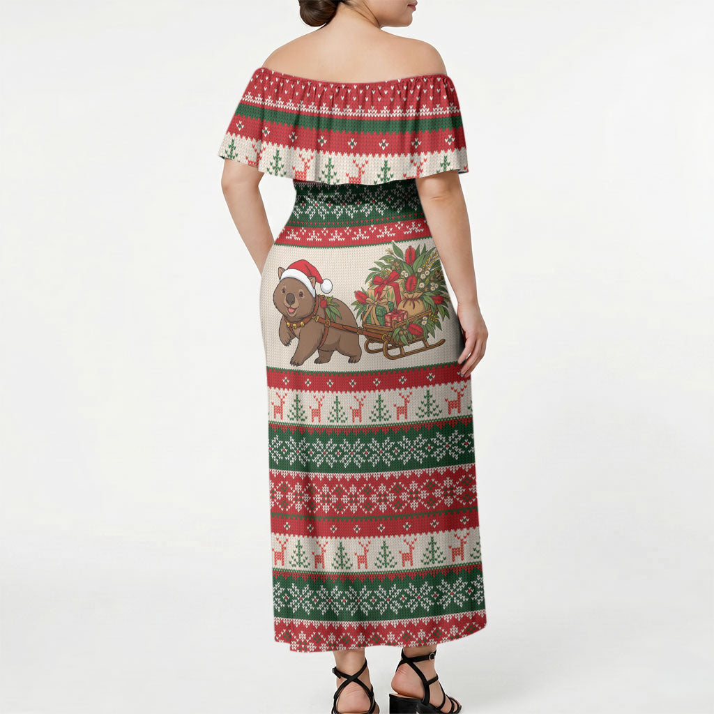 Aussie Wombat Christmas Off Shoulder Maxi Dress Festive Knitted Pattern Inspired