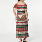 Aussie Wombat Christmas Off Shoulder Maxi Dress Festive Knitted Pattern Inspired