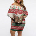 Aussie Wombat Christmas Off Shoulder Short Dress Festive Knitted Pattern Inspired
