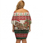 Aussie Wombat Christmas Off Shoulder Short Dress Festive Knitted Pattern Inspired