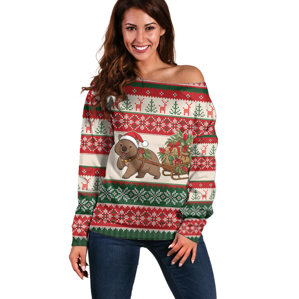 Aussie Wombat Christmas Off Shoulder Sweater Festive Knitted Pattern Inspired