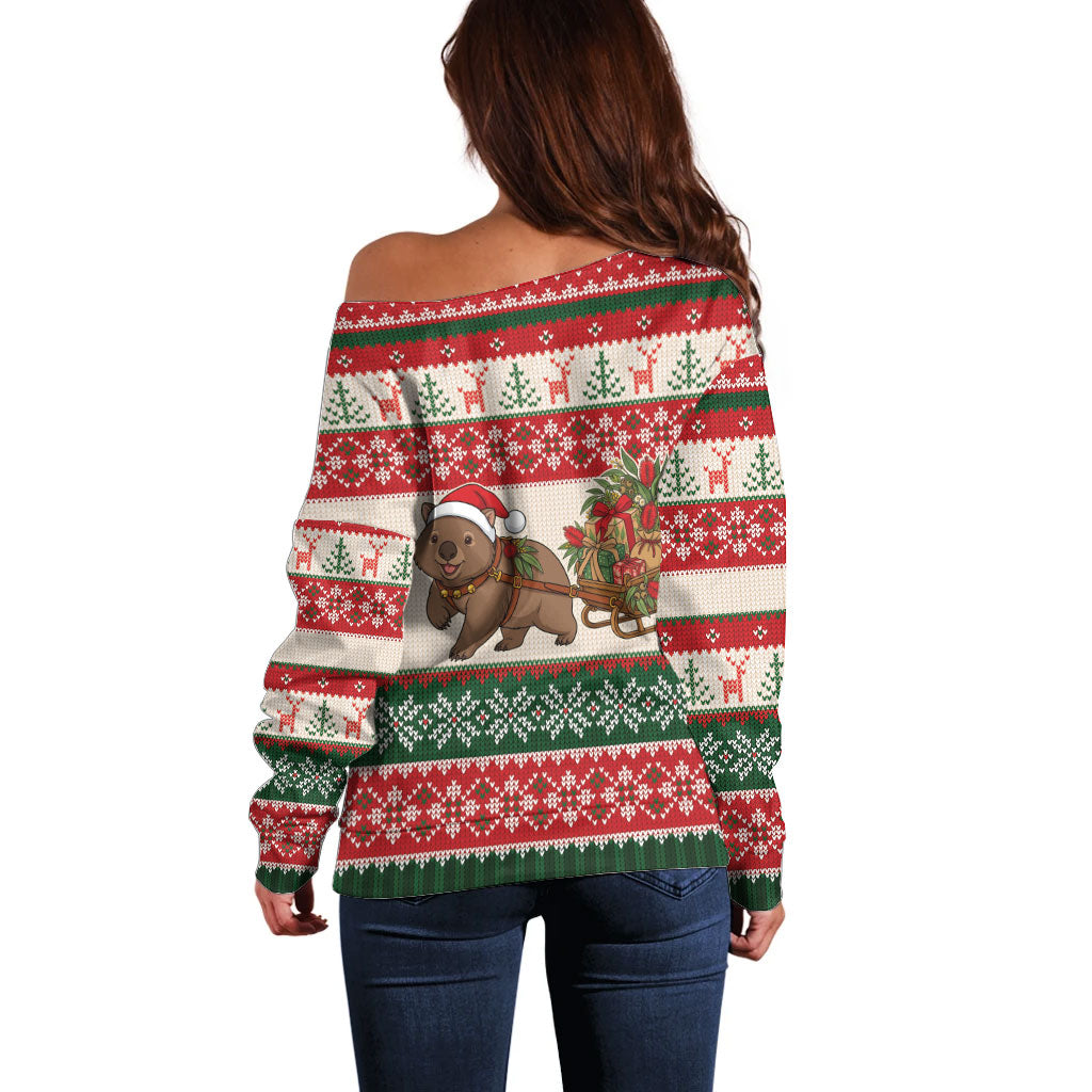 Aussie Wombat Christmas Off Shoulder Sweater Festive Knitted Pattern Inspired