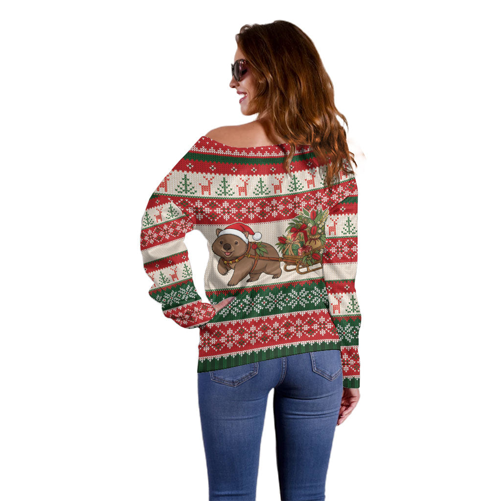 Aussie Wombat Christmas Off Shoulder Sweater Festive Knitted Pattern Inspired