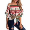 Aussie Wombat Christmas Off Shoulder Wrap Waist Top Festive Knitted Pattern Inspired