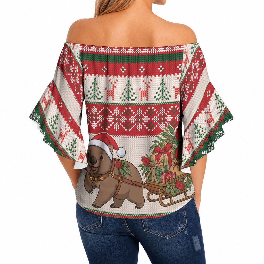 Aussie Wombat Christmas Off Shoulder Wrap Waist Top Festive Knitted Pattern Inspired