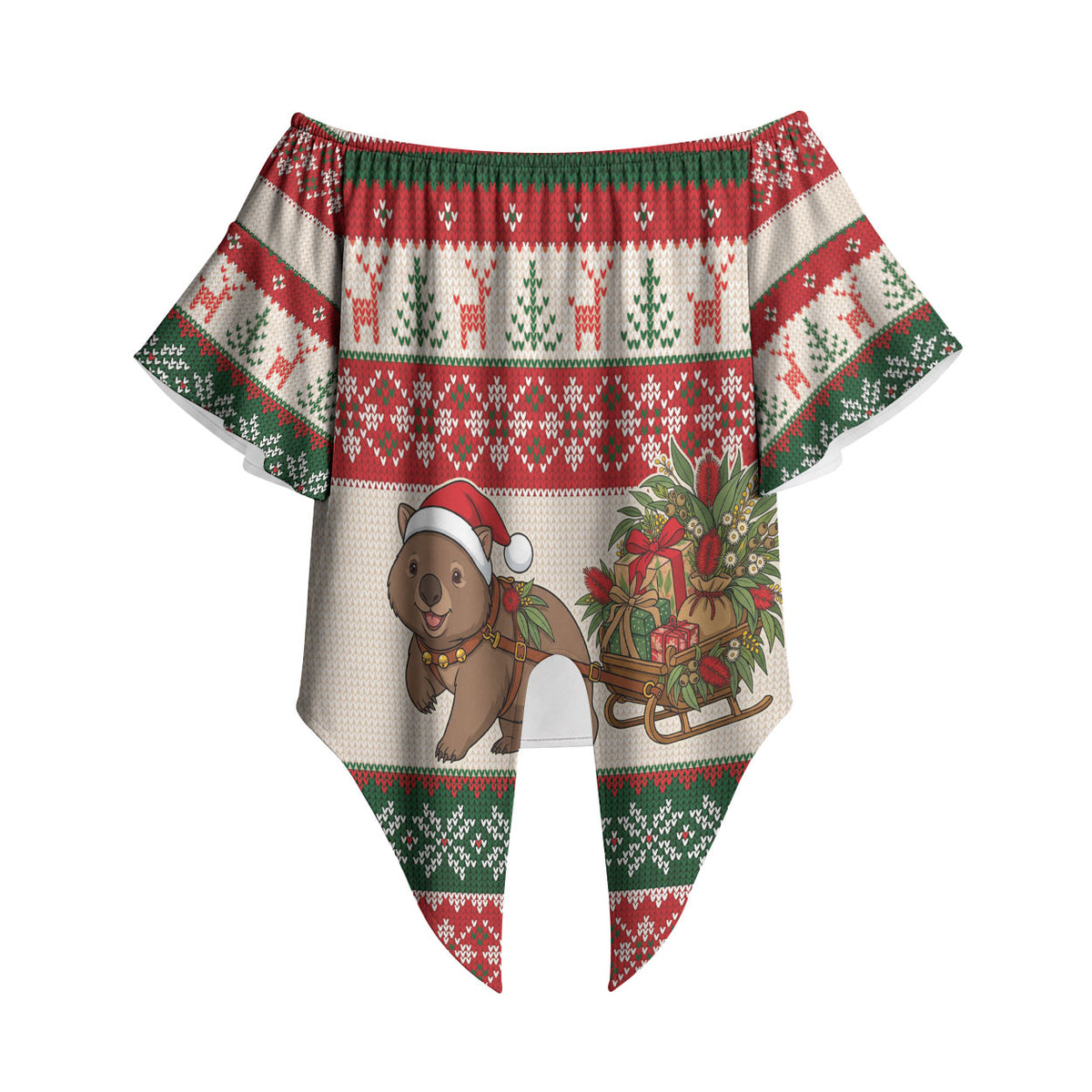 Aussie Wombat Christmas Off Shoulder Wrap Waist Top Festive Knitted Pattern Inspired