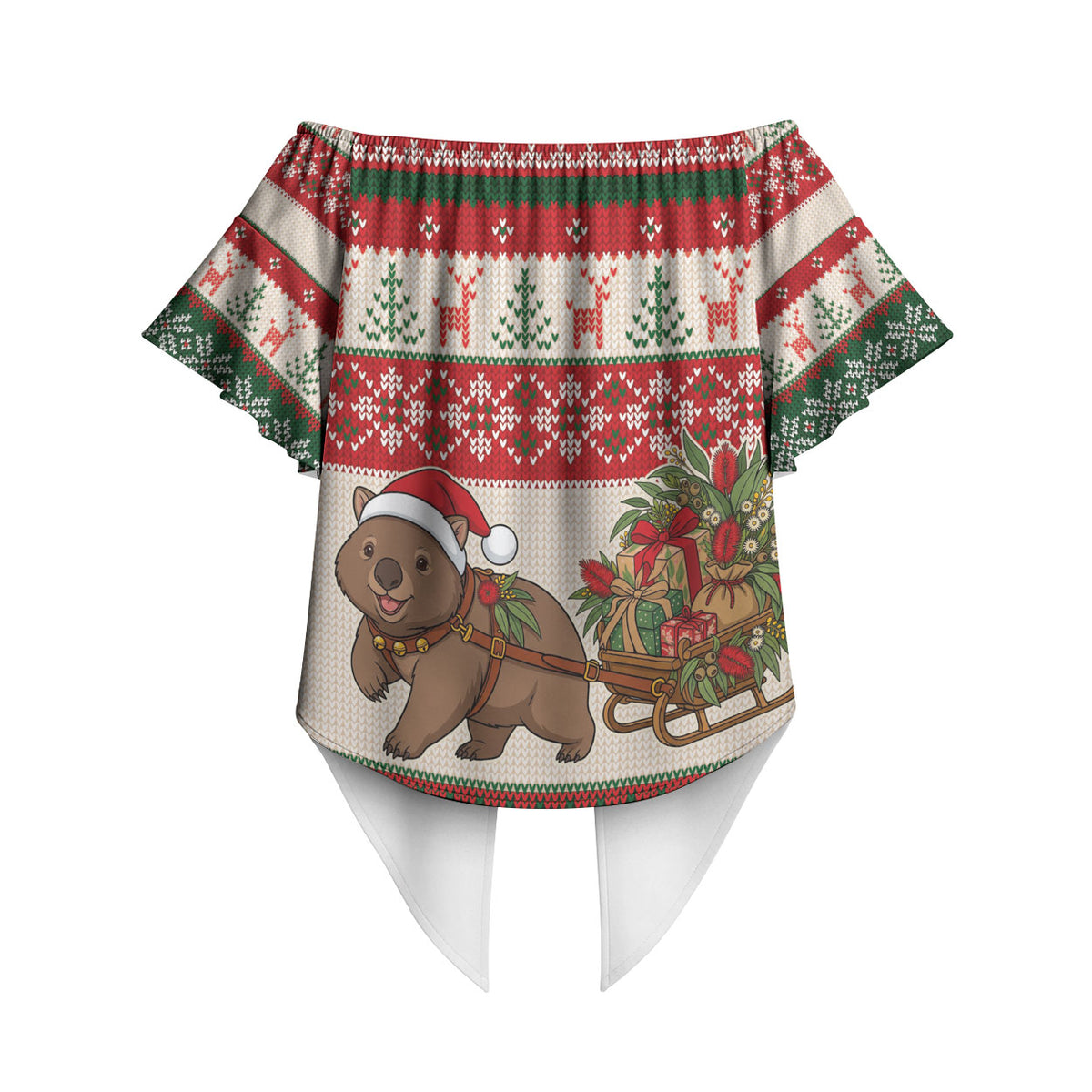 Aussie Wombat Christmas Off Shoulder Wrap Waist Top Festive Knitted Pattern Inspired