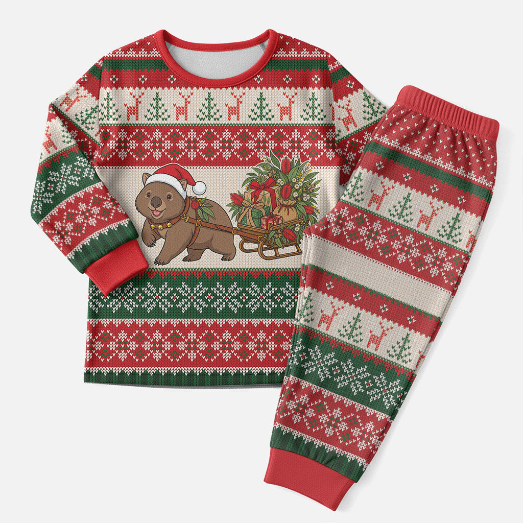 Aussie Wombat Christmas Pajama Set Festive Knitted Pattern Inspired