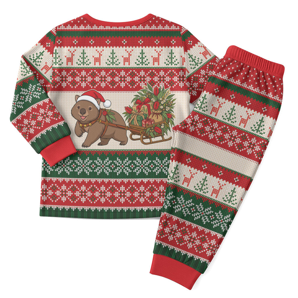Aussie Wombat Christmas Pajama Set Festive Knitted Pattern Inspired