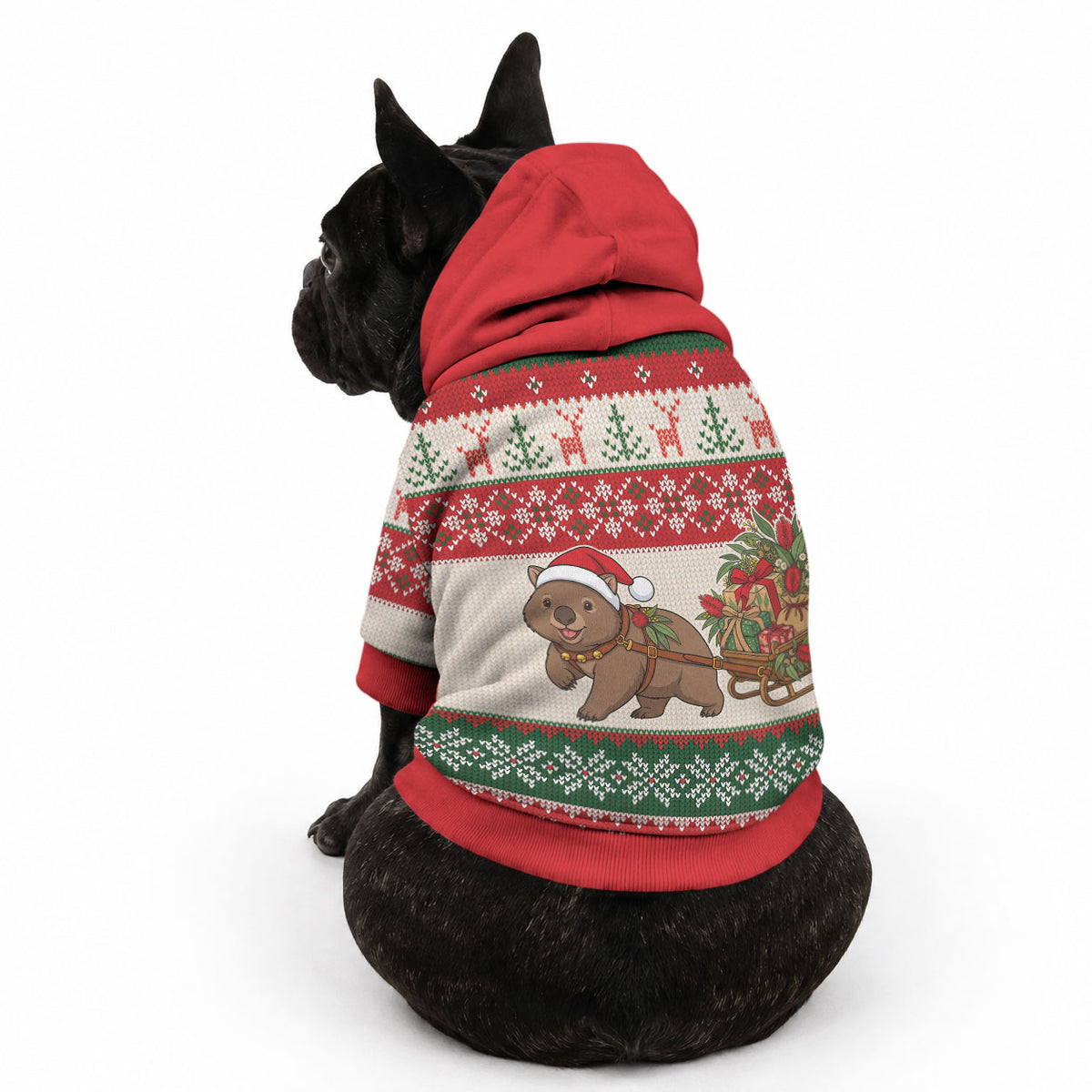 Aussie Wombat Christmas Pet Hoodie Festive Knitted Pattern Inspired