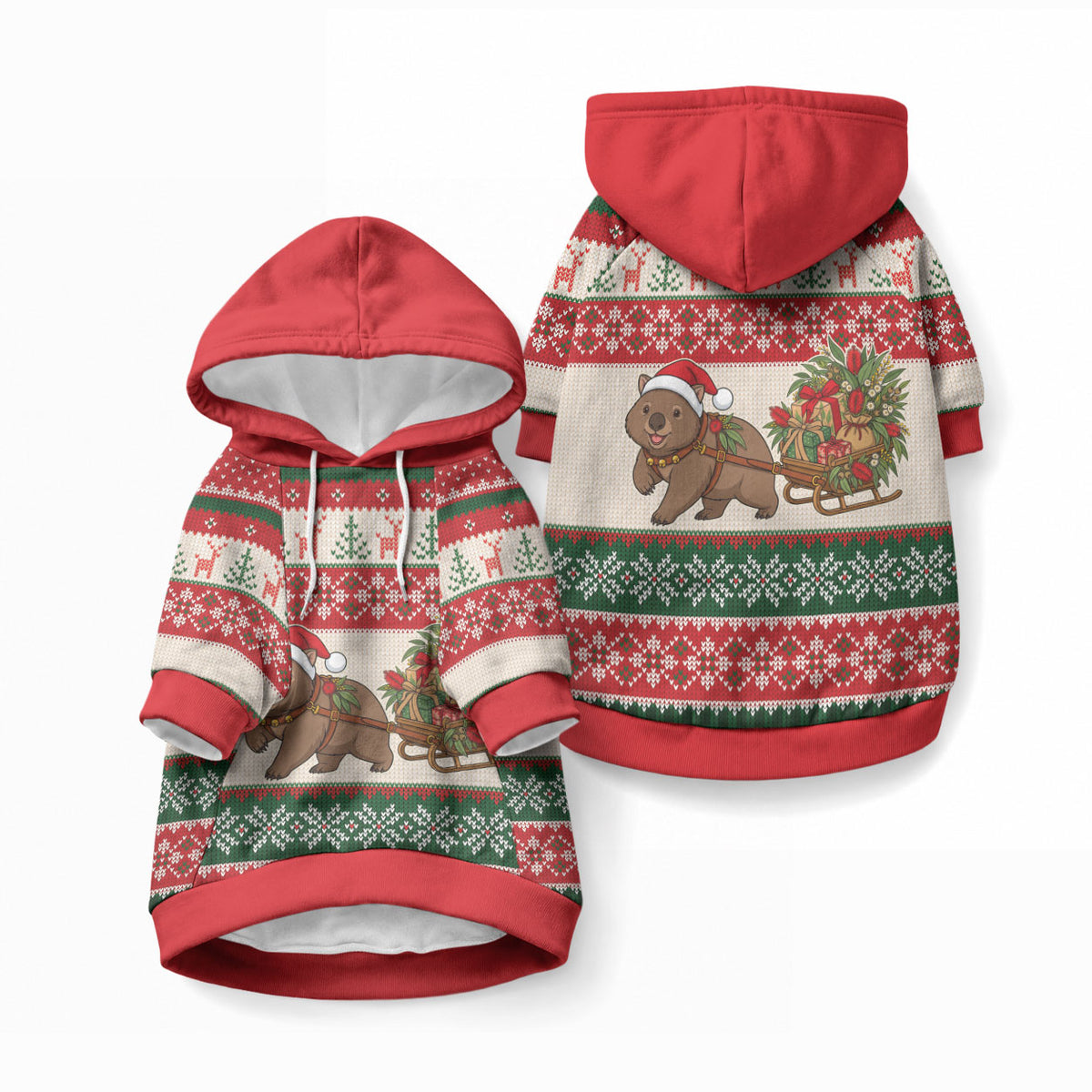 Aussie Wombat Christmas Pet Hoodie Festive Knitted Pattern Inspired