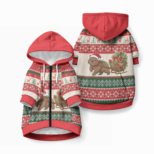 Aussie Wombat Christmas Pet Hoodie Festive Knitted Pattern Inspired