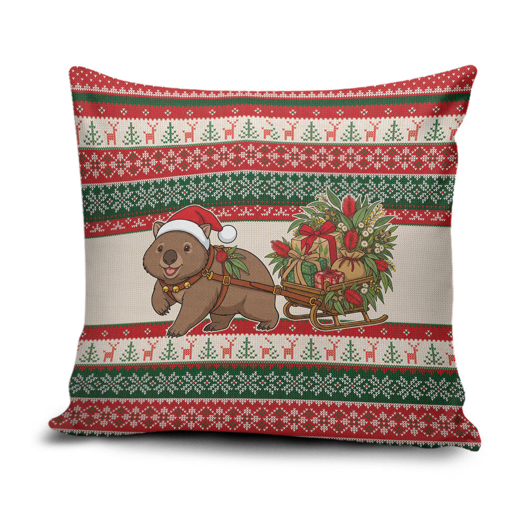 Aussie Wombat Christmas Pillow Cover Festive Knitted Pattern Inspired