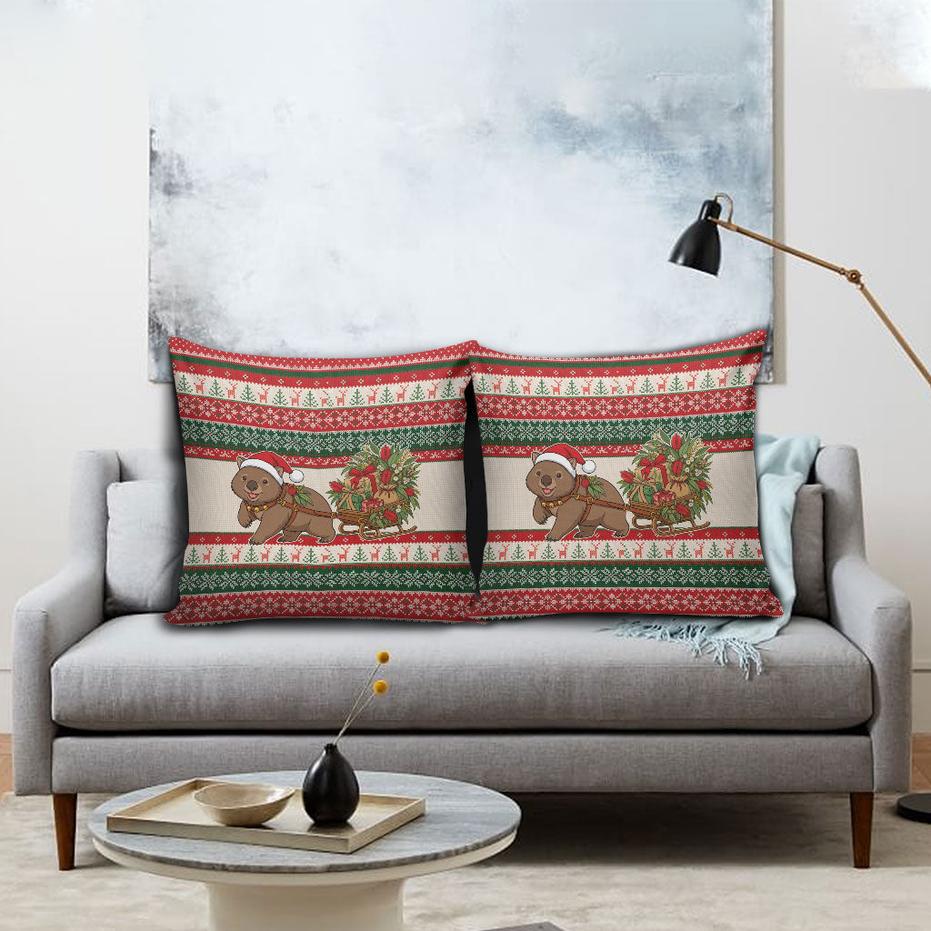 Aussie Wombat Christmas Pillow Cover Festive Knitted Pattern Inspired