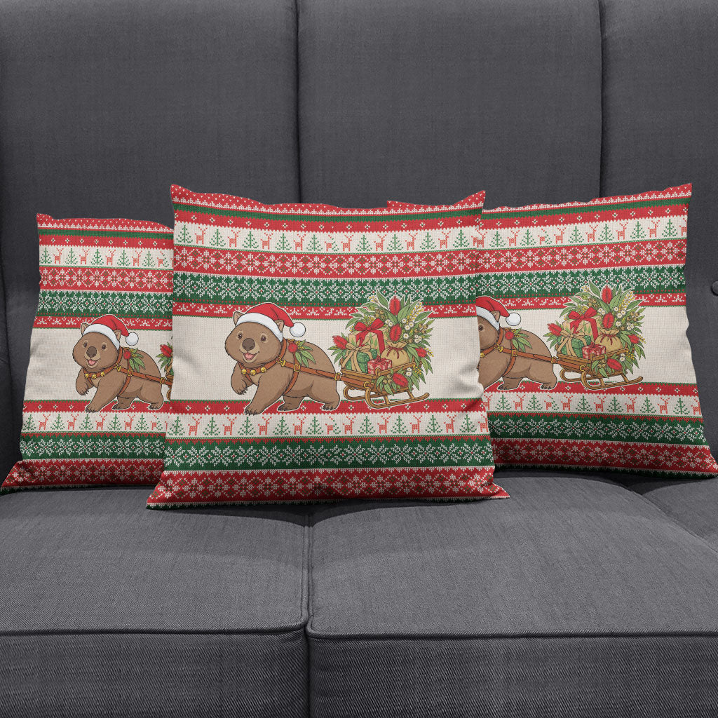 Aussie Wombat Christmas Pillow Cover Festive Knitted Pattern Inspired