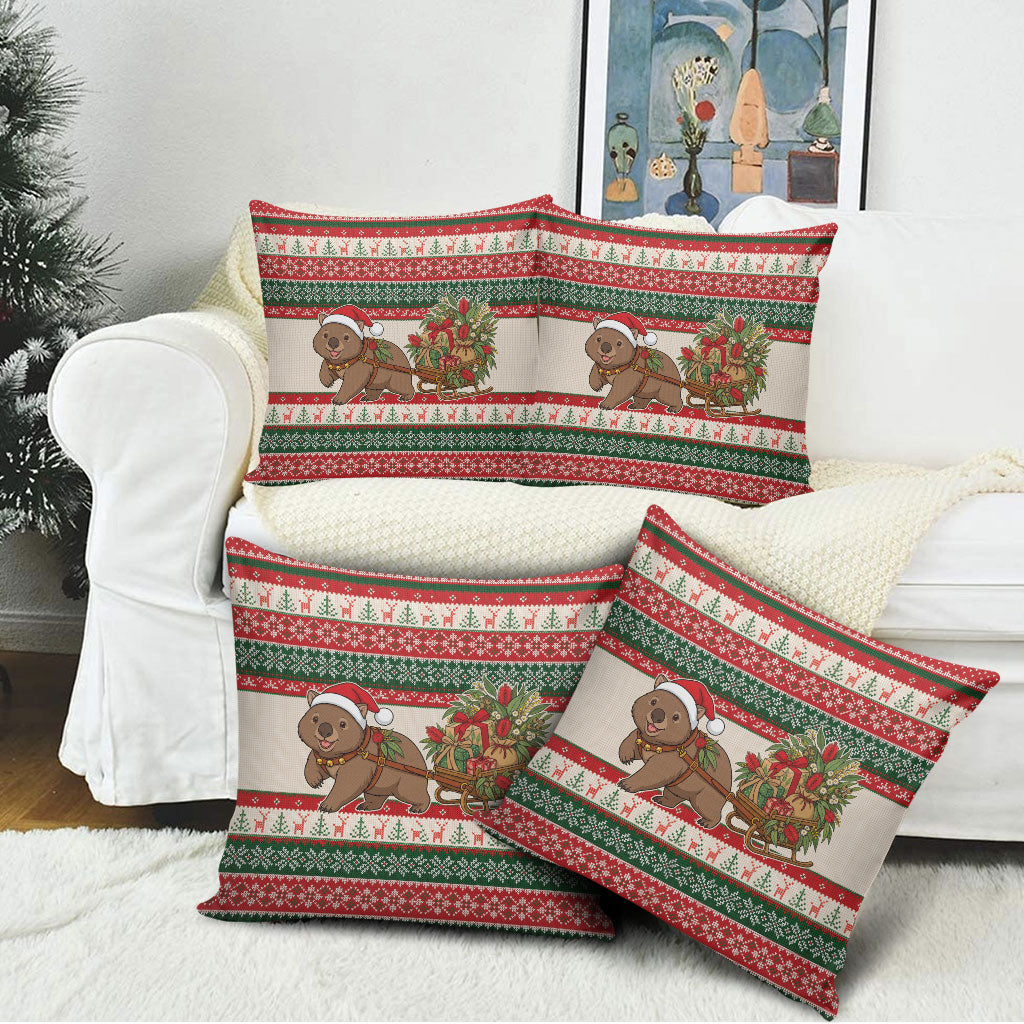 Aussie Wombat Christmas Pillow Cover Festive Knitted Pattern Inspired