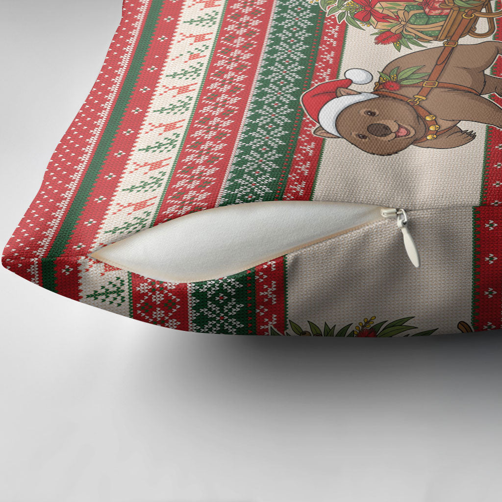 Aussie Wombat Christmas Pillow Cover Festive Knitted Pattern Inspired