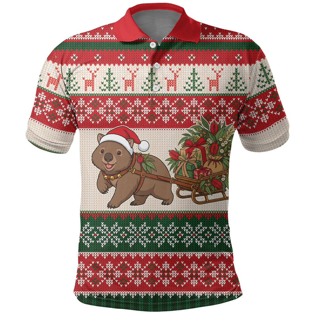 Aussie Wombat Christmas Polo Shirt Festive Knitted Pattern Inspired