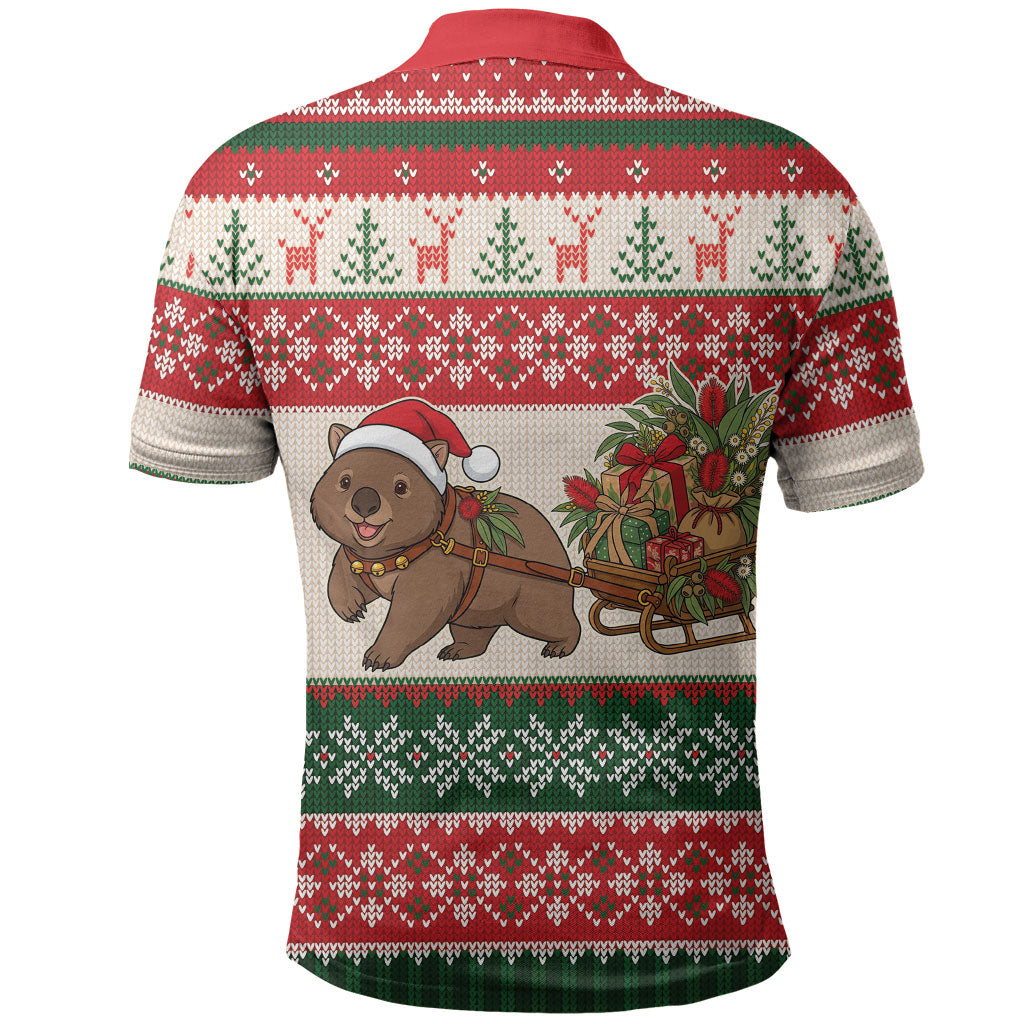 Aussie Wombat Christmas Polo Shirt Festive Knitted Pattern Inspired