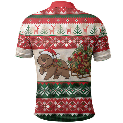 Aussie Wombat Christmas Polo Shirt Festive Knitted Pattern Inspired