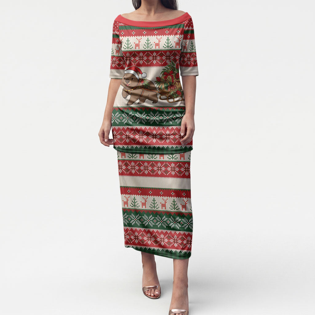 Aussie Wombat Christmas Puletasi Festive Knitted Pattern Inspired