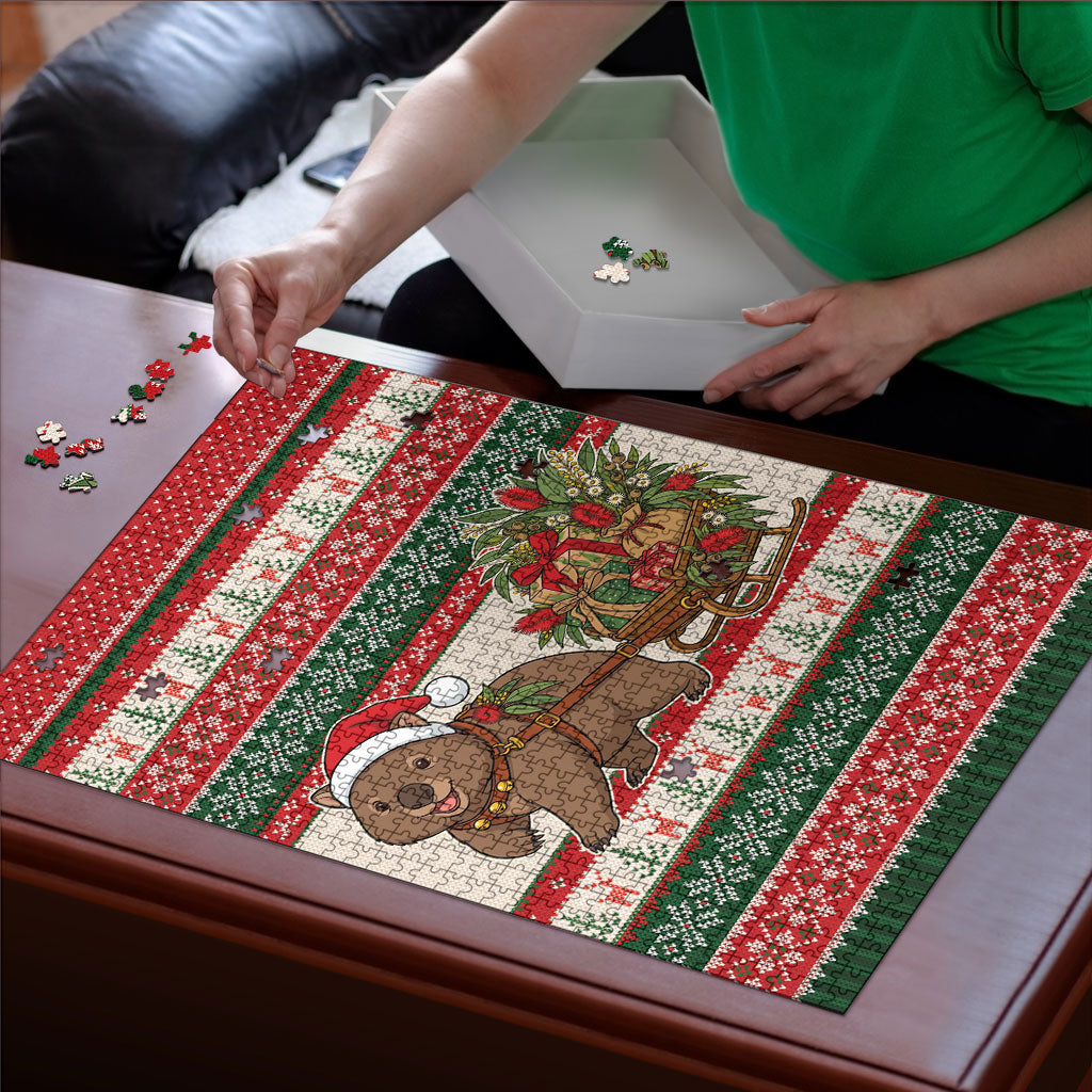 Aussie Wombat Christmas Puzzle Festive Knitted Pattern Inspired