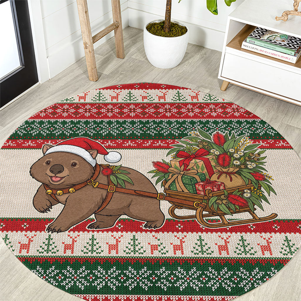 Aussie Wombat Christmas Round Carpet Festive Knitted Pattern Inspired