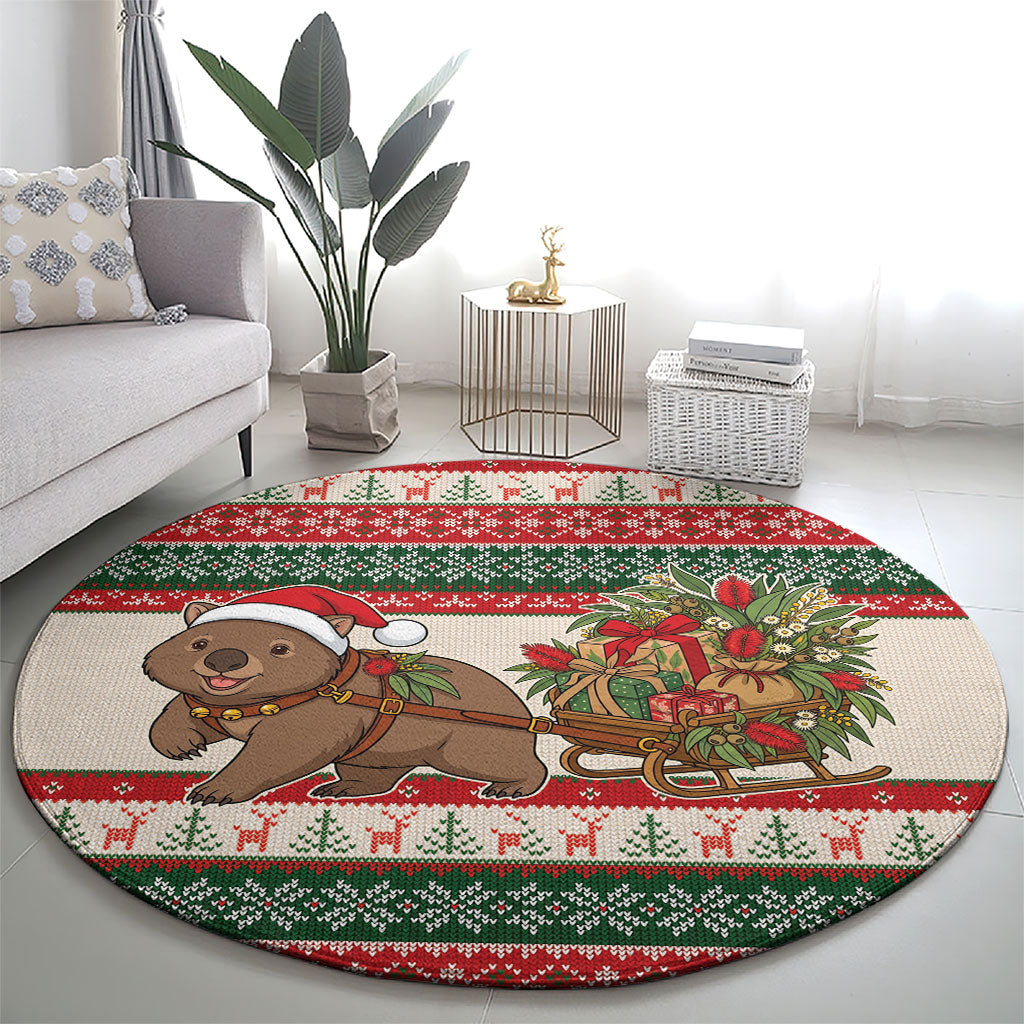 Aussie Wombat Christmas Round Carpet Festive Knitted Pattern Inspired