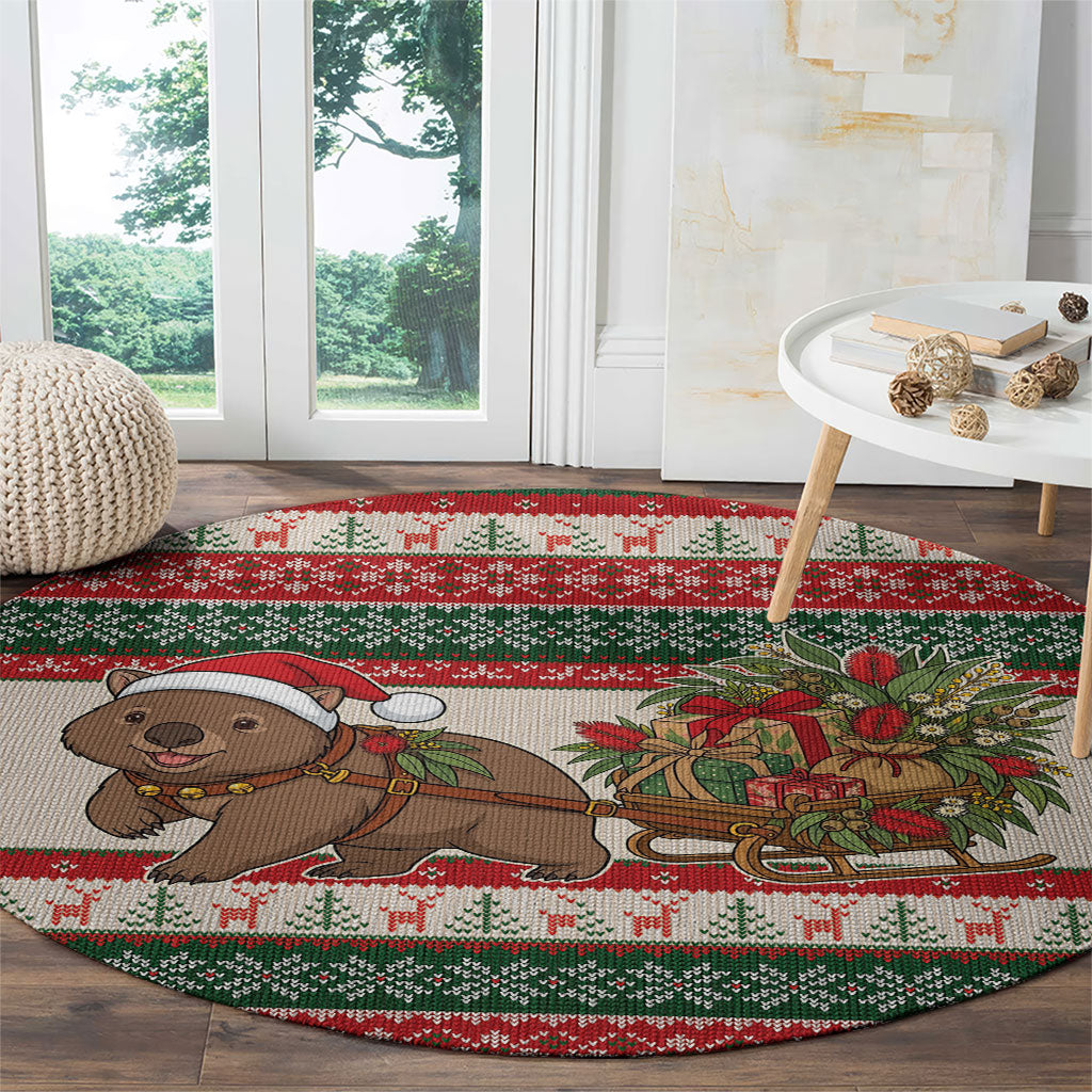 Aussie Wombat Christmas Round Carpet Festive Knitted Pattern Inspired
