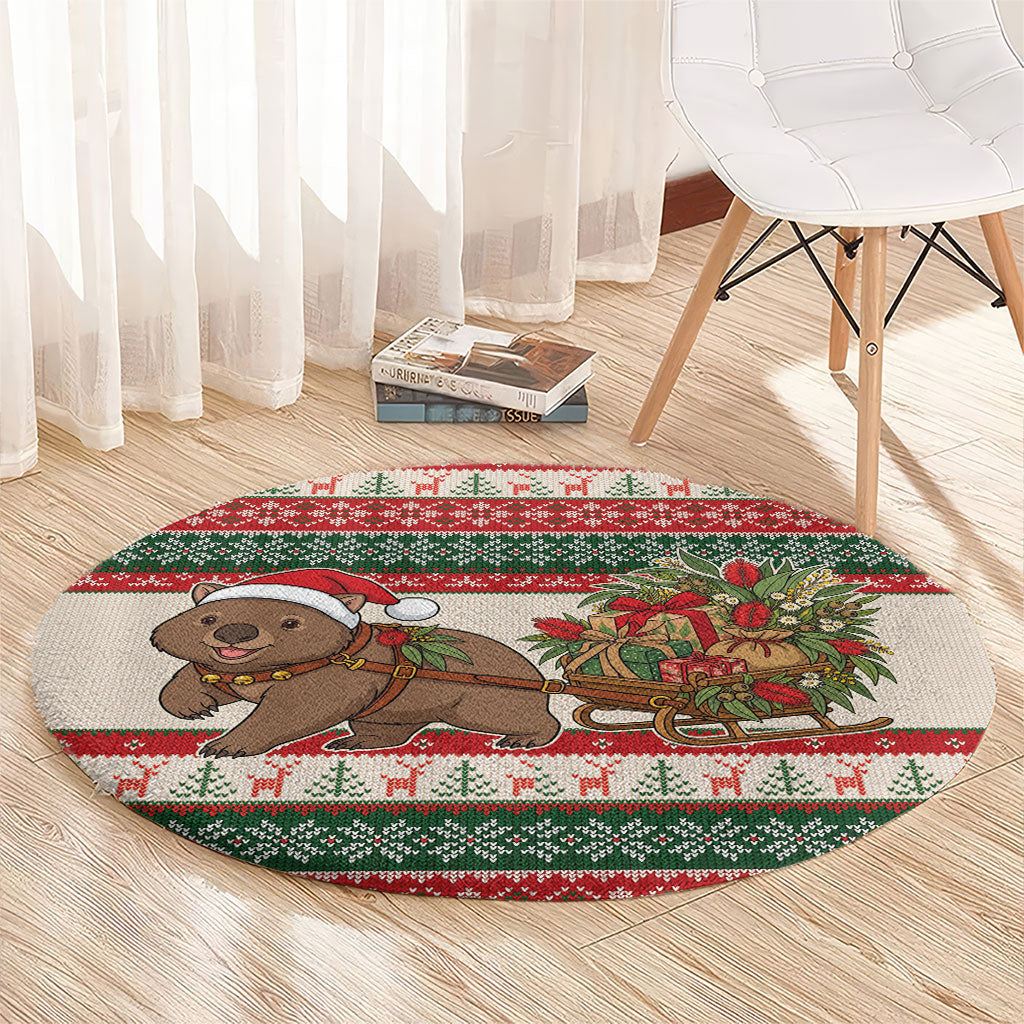 Aussie Wombat Christmas Round Carpet Festive Knitted Pattern Inspired