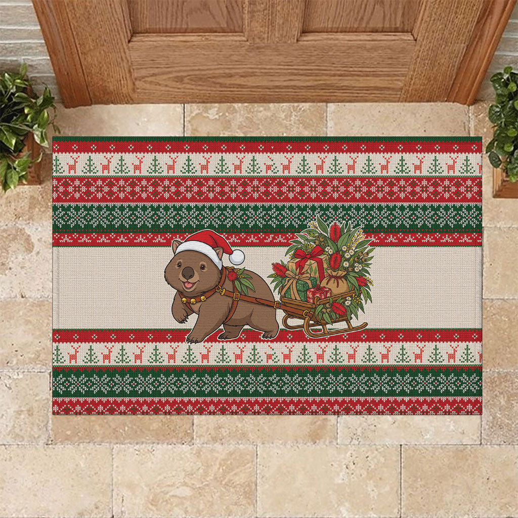 Aussie Wombat Christmas Rubber Doormat Festive Knitted Pattern Inspired