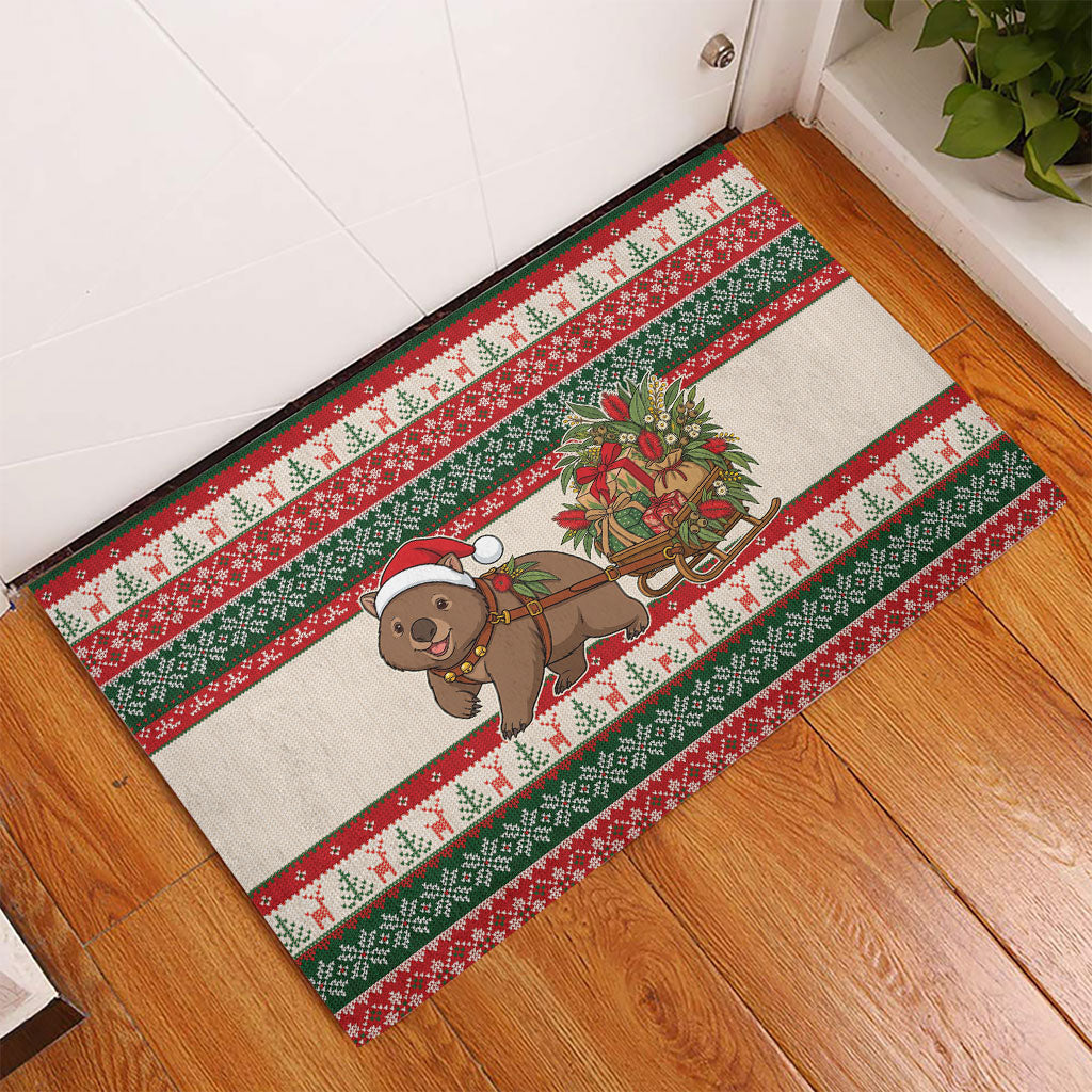 Aussie Wombat Christmas Rubber Doormat Festive Knitted Pattern Inspired