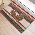 Aussie Wombat Christmas Rubber Doormat Festive Knitted Pattern Inspired