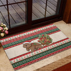 Aussie Wombat Christmas Rubber Doormat Festive Knitted Pattern Inspired