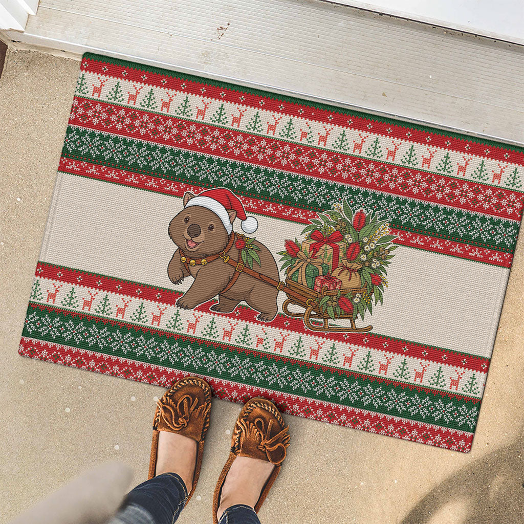 Aussie Wombat Christmas Rubber Doormat Festive Knitted Pattern Inspired