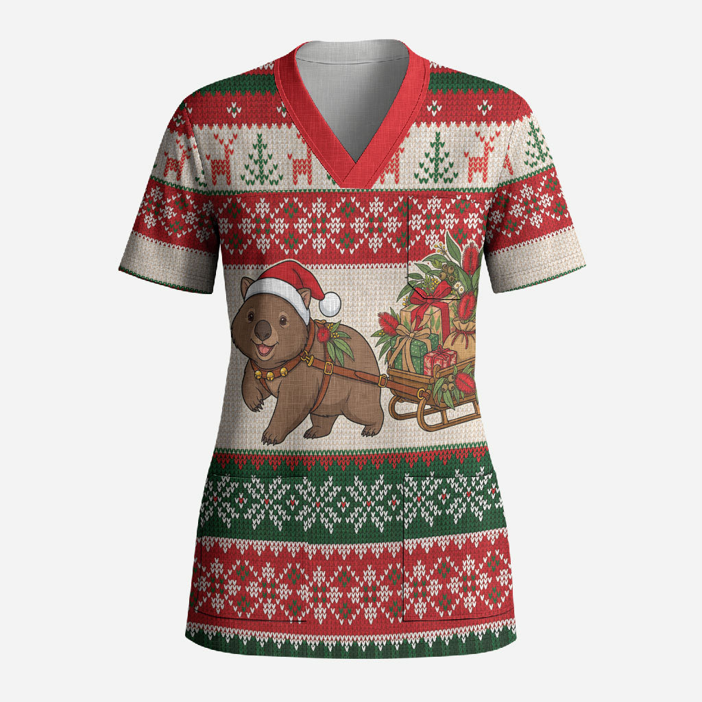 Aussie Wombat Christmas Scrub Top Festive Knitted Pattern Inspired